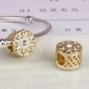 NEW•18kt Gold Round DIY charm/beads w/CZ set of 2
